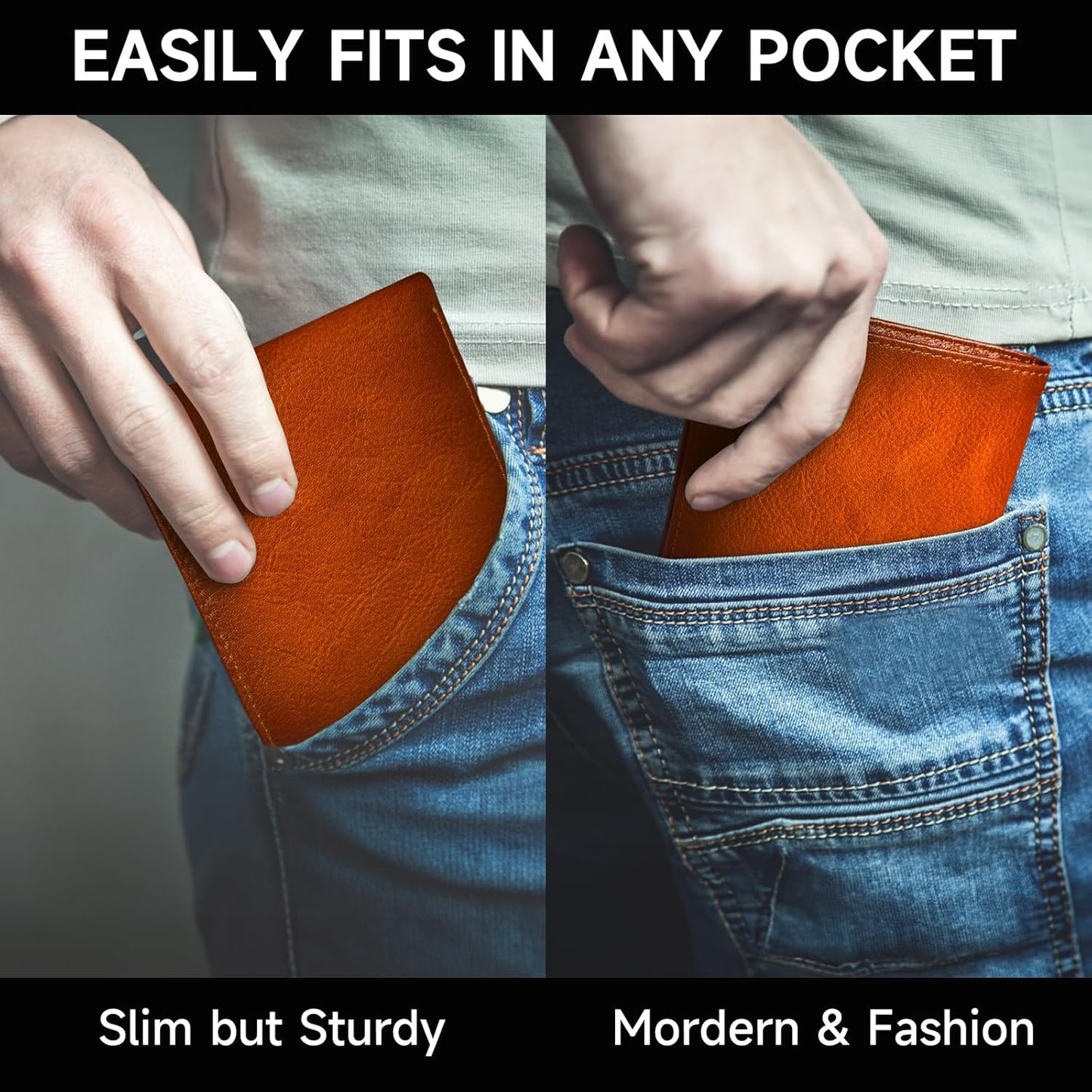 Top-Grain Leather Bifold Wallet Men RFID Blocking Card Cash Organizer