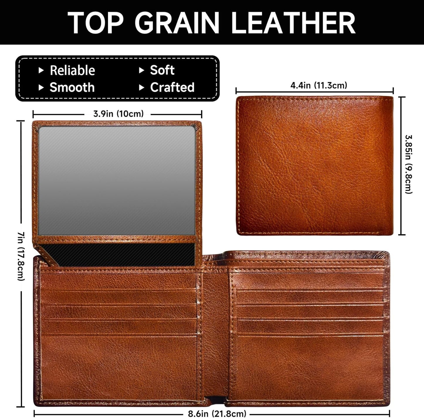 Top-Grain Leather Bifold Wallet Men RFID Blocking Card Cash Organizer