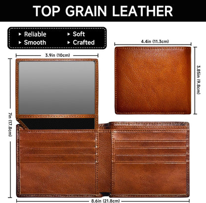 Top-Grain Leather Bifold Wallet Men RFID Blocking Card Cash Organizer