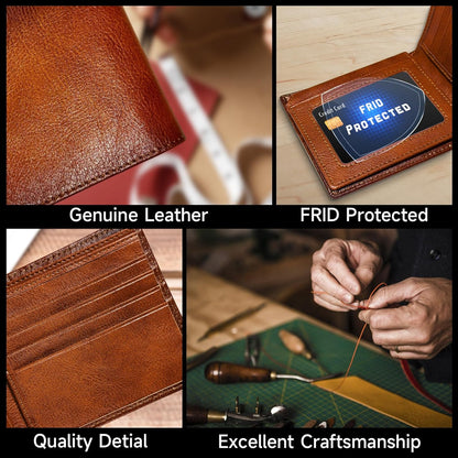 Top-Grain Leather Bifold Wallet Men RFID Blocking Card Cash Organizer