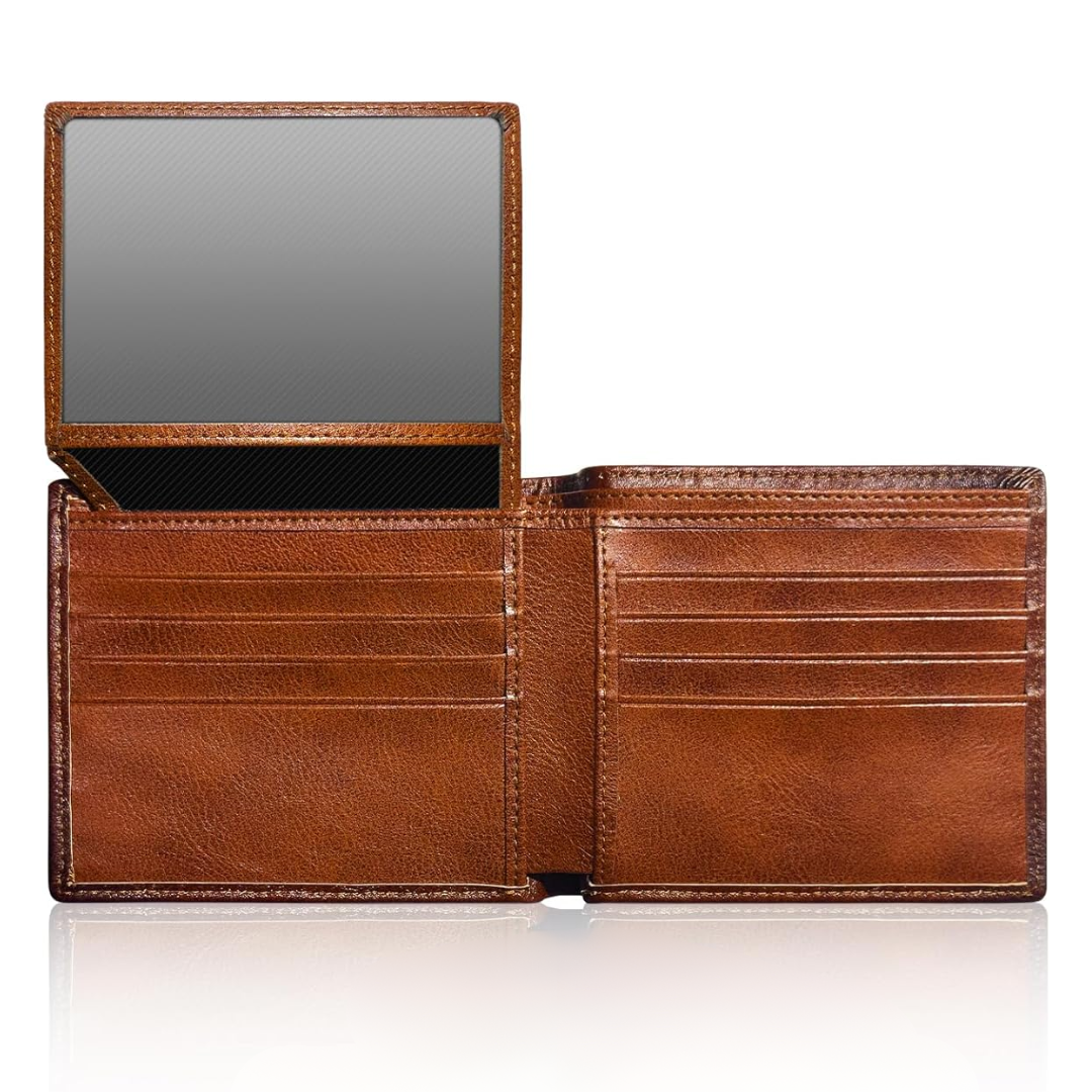 Top-Grain Leather Bifold Wallet Men RFID Blocking Card Cash Organizer