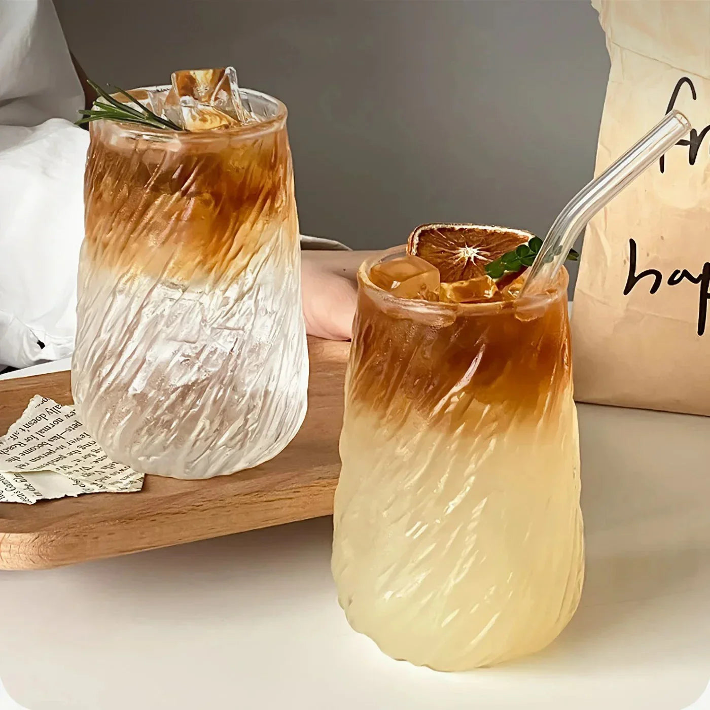 Transparent Glass Coffee Mug Striped Drinking Cup 400ml