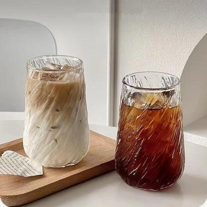 Transparent Glass Coffee Mug Striped Drinking Cup 400ml