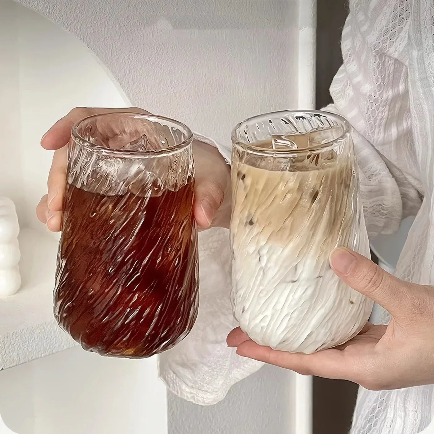Transparent Glass Coffee Mug Striped Drinking Cup 400ml