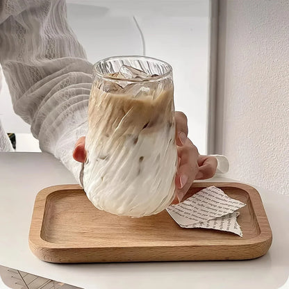 Transparent Glass Coffee Mug Striped Drinking Cup 400ml