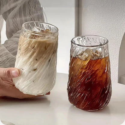 Transparent Glass Coffee Mug Striped Drinking Cup 400ml