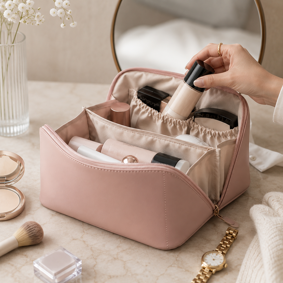 Travel Cosmetic Bag with Multiple Storage Pockets