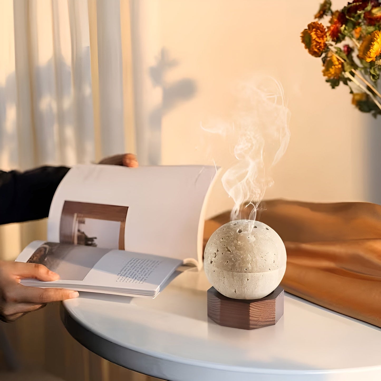 Travertine Incense Holder Natural Stone Aromatherapy Decor