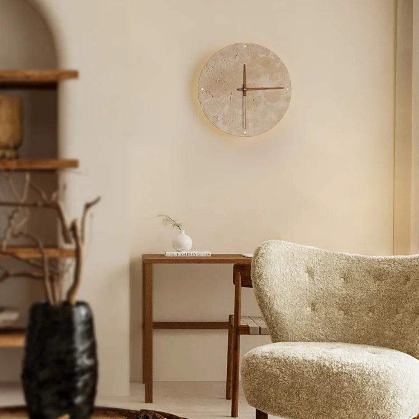 Travertine LED Wall Clock Minimalist Natural Stone Decor