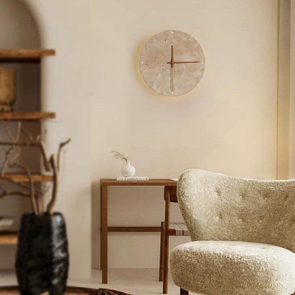 Travertine LED Wall Clock Minimalist Natural Stone Decor