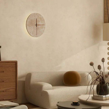 Travertine LED Wall Clock Minimalist Natural Stone Decor