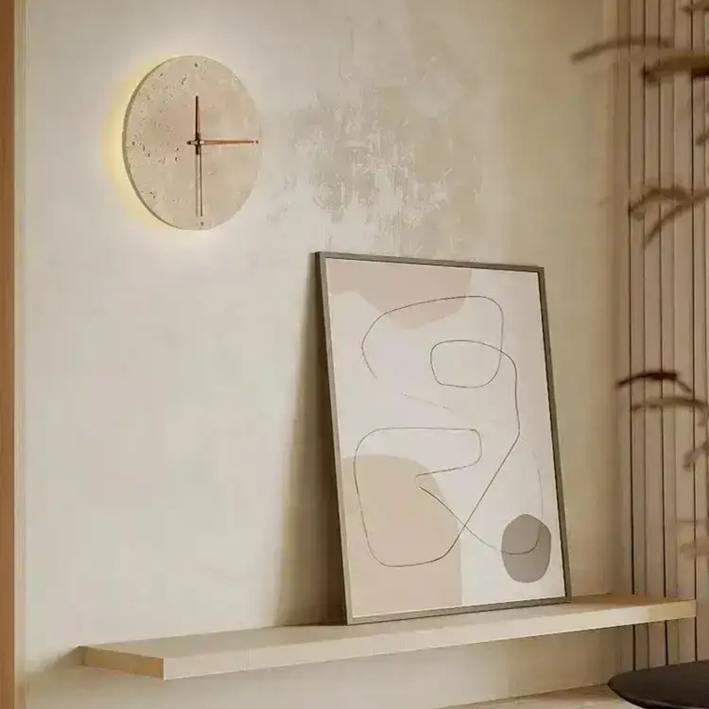 Travertine LED Wall Clock Minimalist Natural Stone Decor
