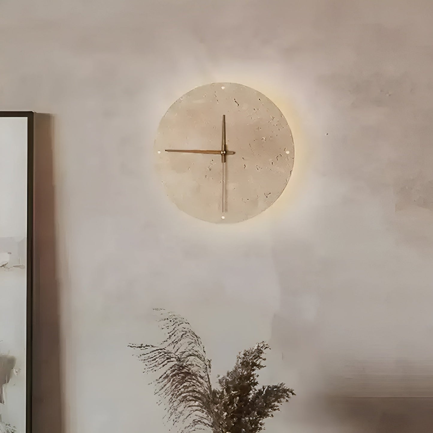 Travertine LED Wall Clock Minimalist Natural Stone Decor