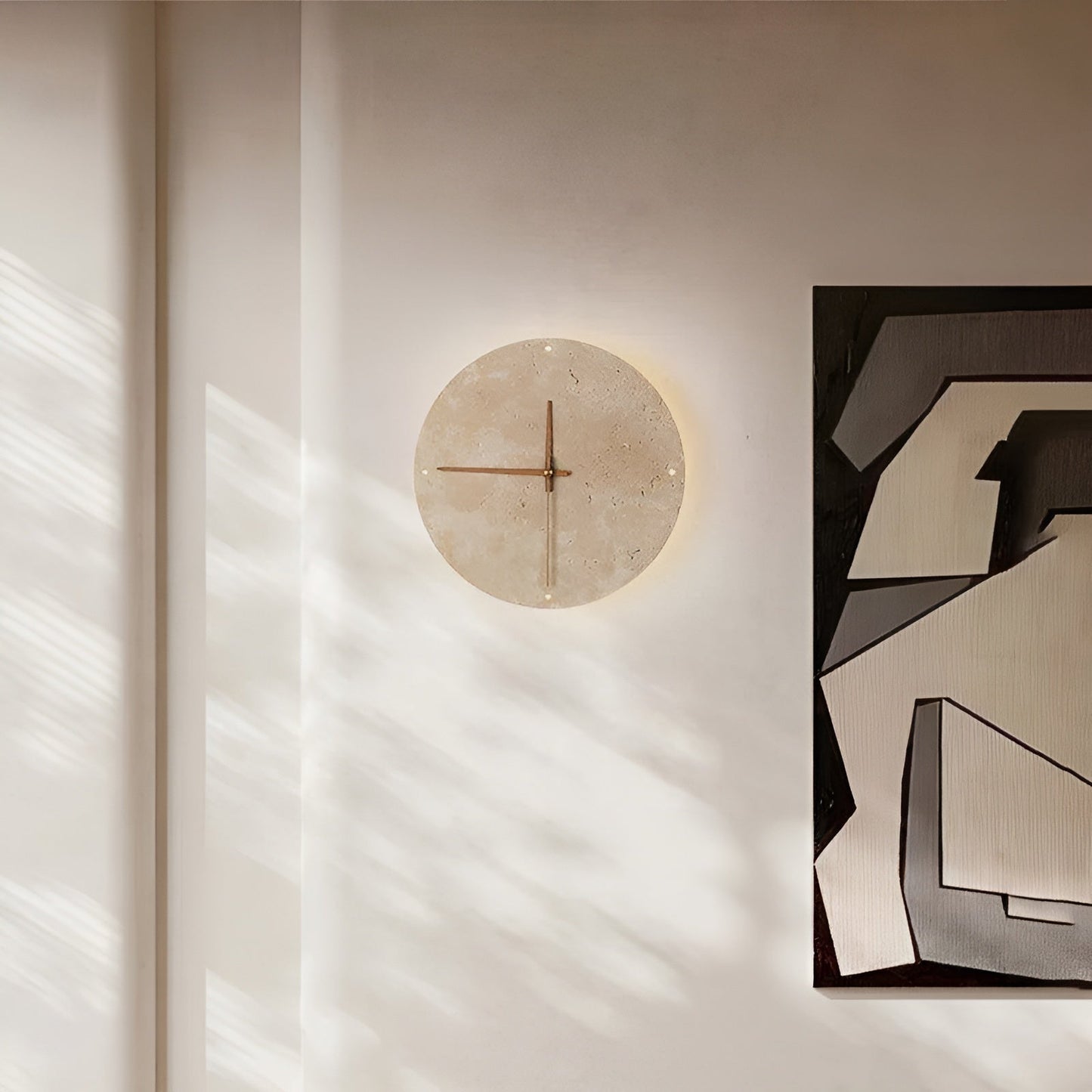 Travertine LED Wall Clock Minimalist Natural Stone Decor
