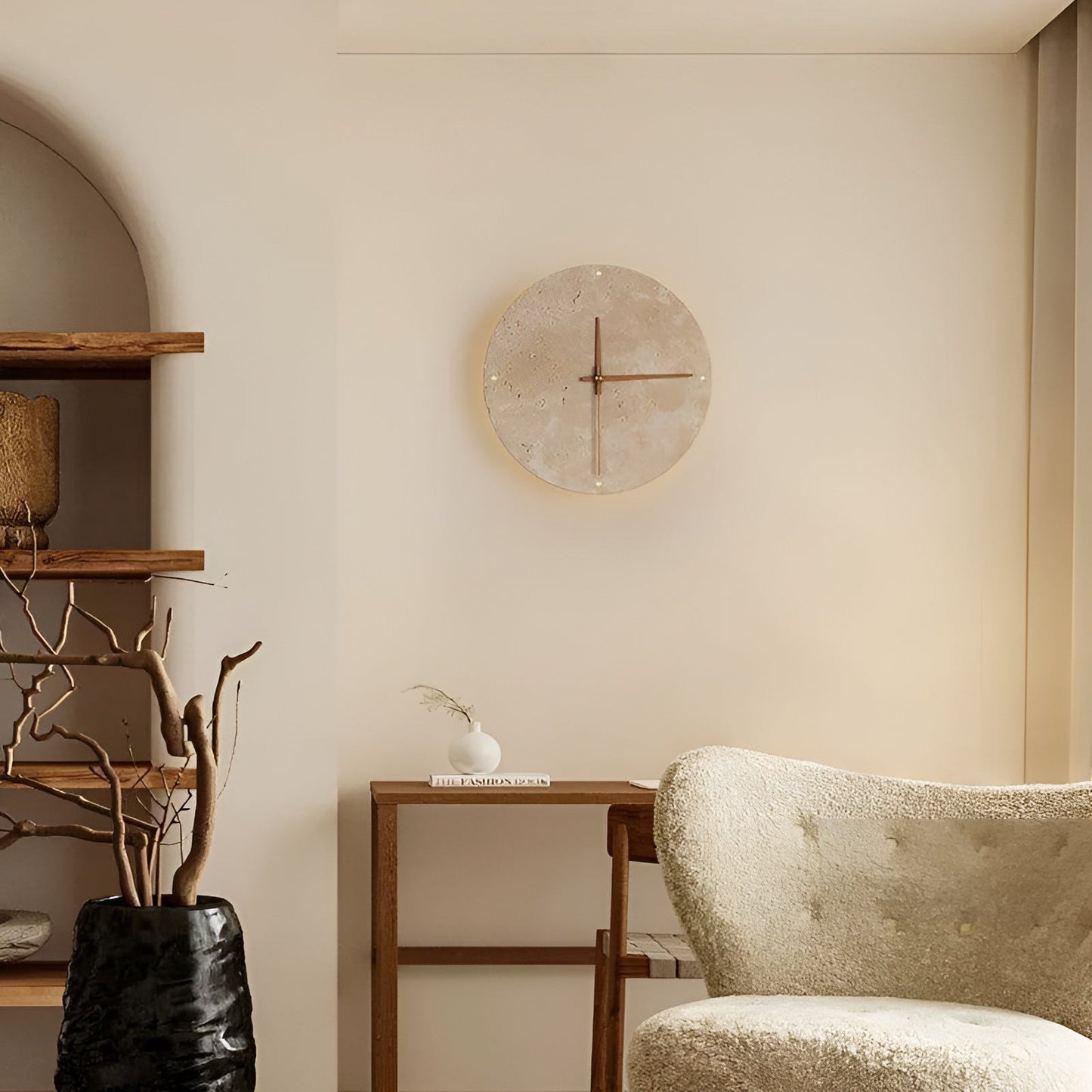 Travertine LED Wall Clock Minimalist Natural Stone Decor