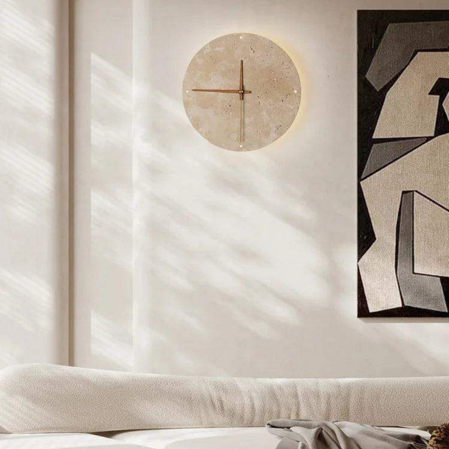 Travertine LED Wall Clock Minimalist Natural Stone Decor