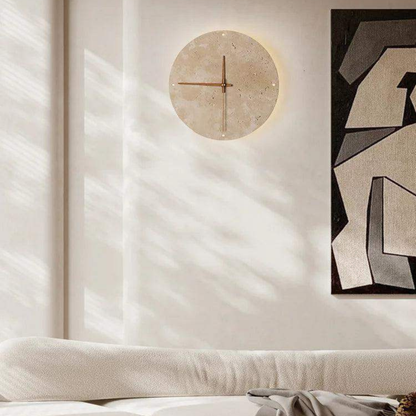 Travertine LED Wall Clock Minimalist Natural Stone Decor