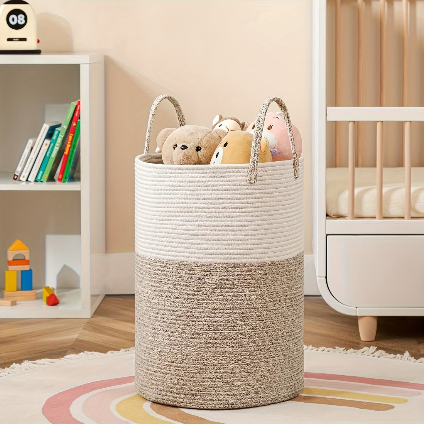Two Tone Laundry Basket Large Capacity Storage Hamper Woven Fabric