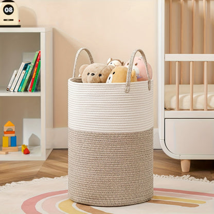 Two Tone Laundry Basket Large Capacity Storage Hamper Woven Fabric