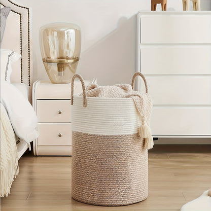 Two Tone Laundry Basket Large Capacity Storage Hamper Woven Fabric