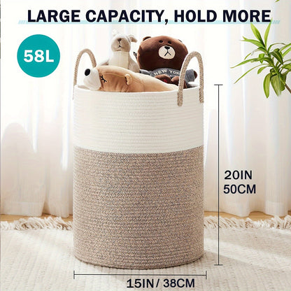 Two Tone Laundry Basket Large Capacity Storage Hamper Woven Fabric