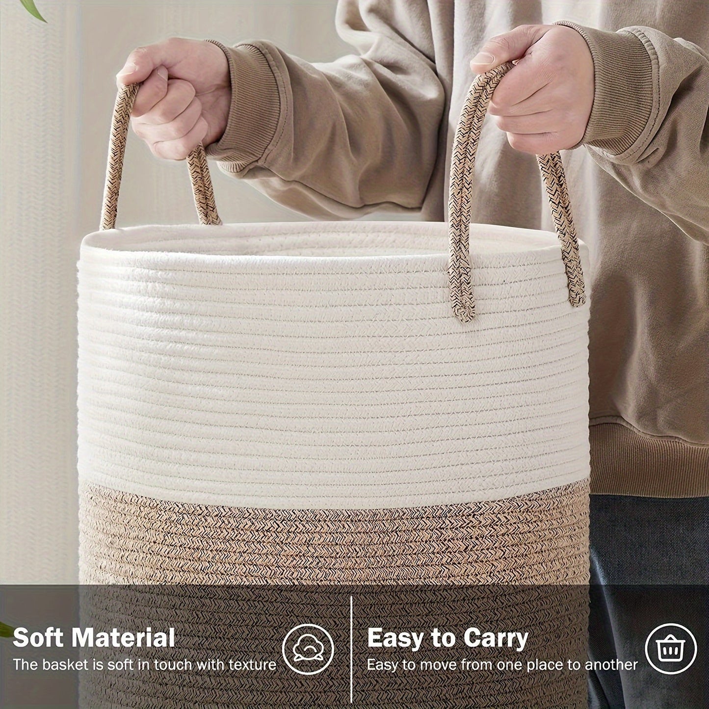 Two Tone Laundry Basket Large Capacity Storage Hamper Woven Fabric
