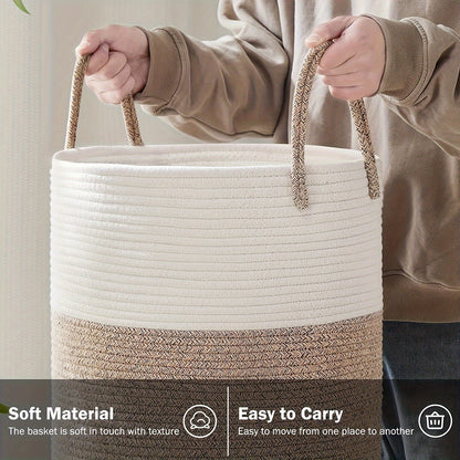 Two Tone Laundry Basket Large Capacity Storage Hamper Woven Fabric
