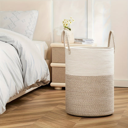 Two Tone Laundry Basket Large Capacity Storage Hamper Woven Fabric