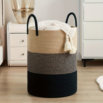 Two Tone Laundry Basket Large Capacity Storage Hamper Woven Fabric