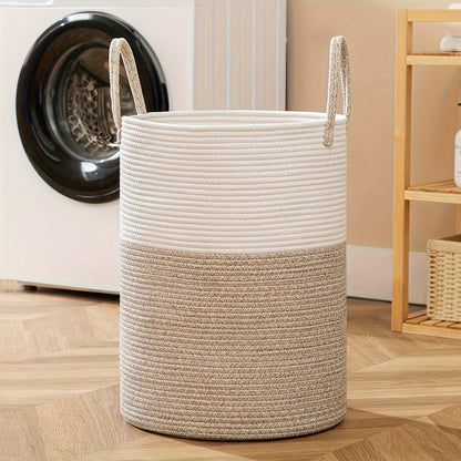 Two Tone Laundry Basket Large Capacity Storage Hamper Woven Fabric