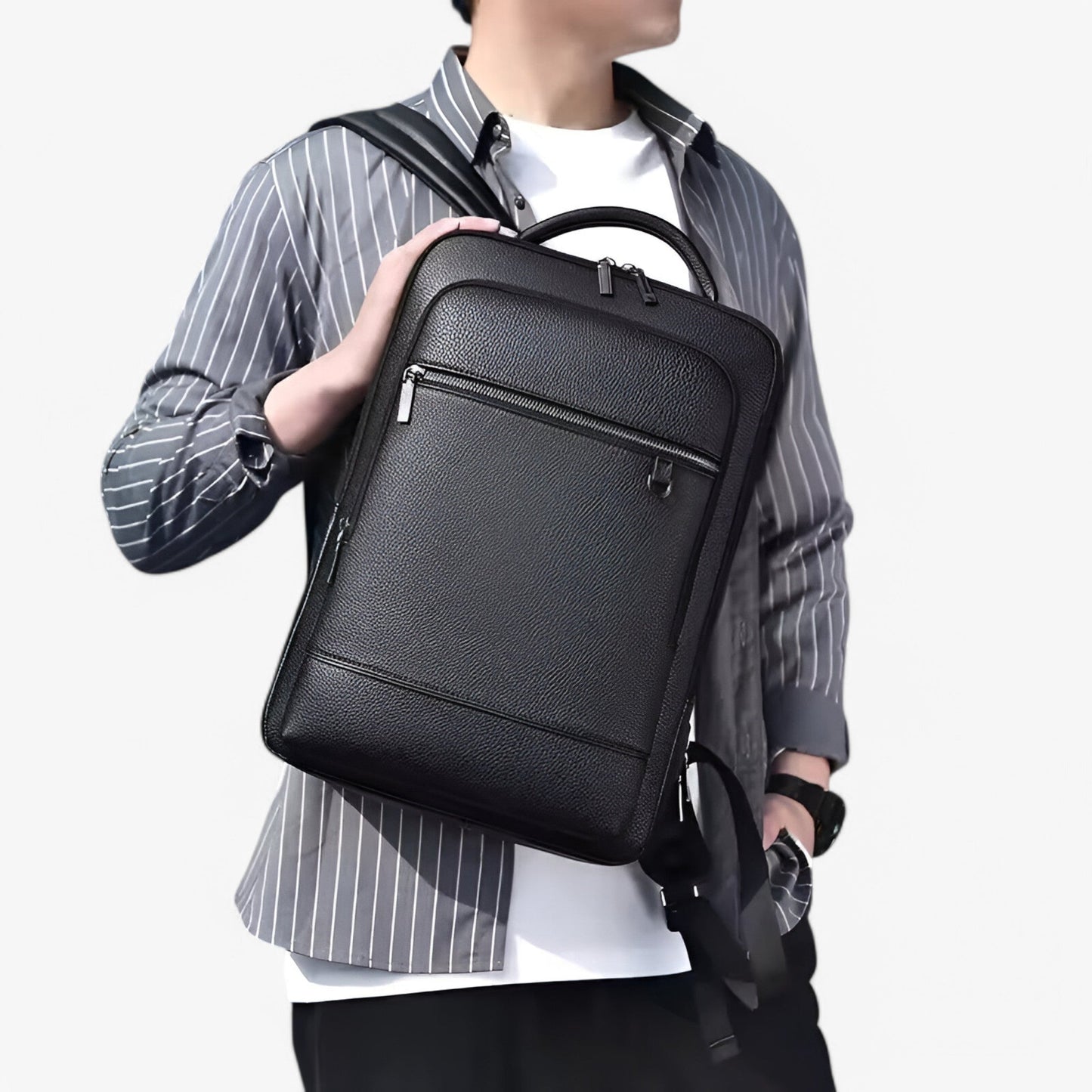 USB Charging Leather Laptop Backpack Business Travel