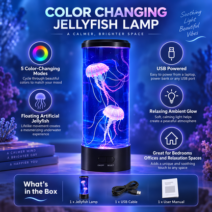 USB-Powered Colour-Changing Jellyfish Lamp with Floating Aquarium-Style Display