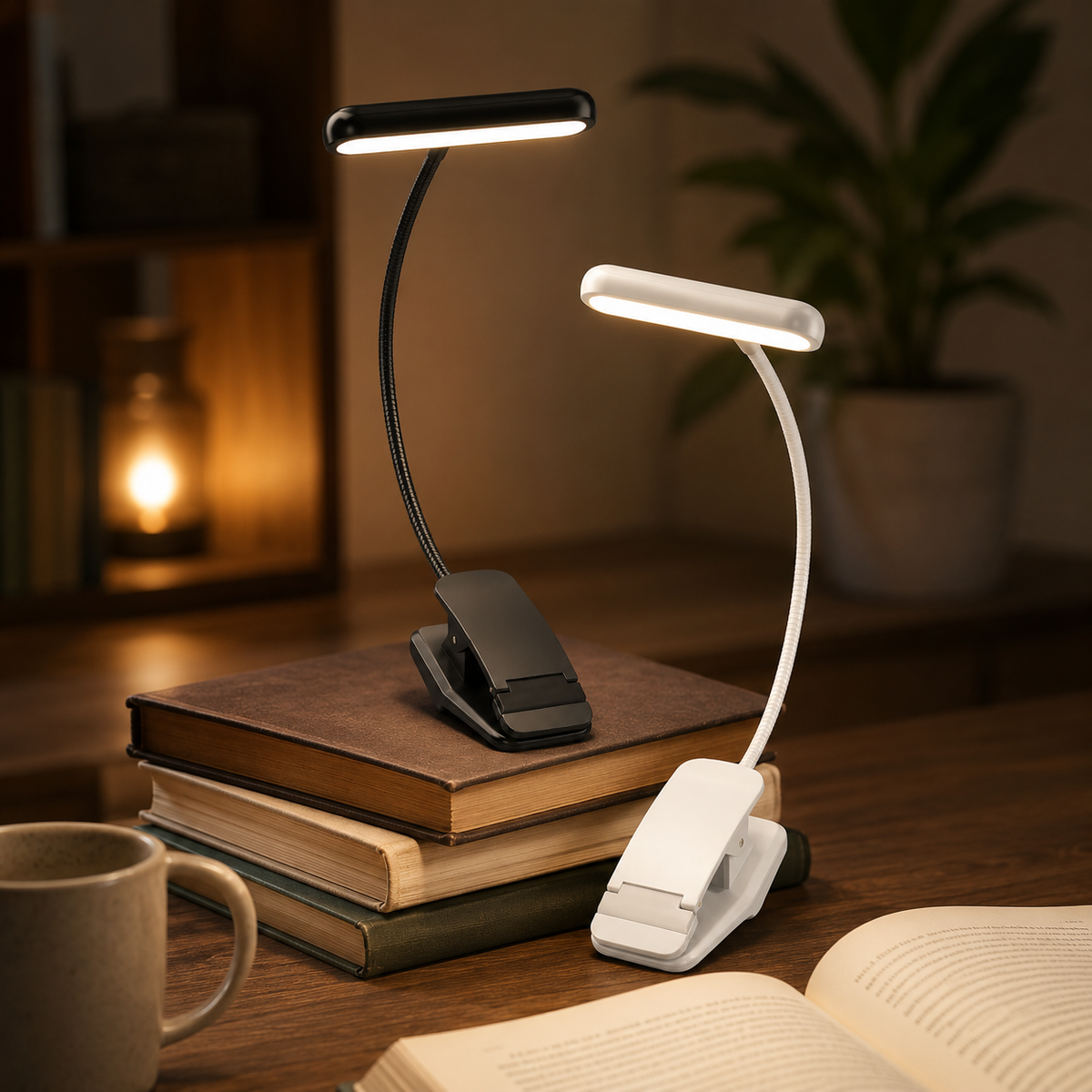 Via USB oplaadbare leeslamp met clip, flexibele zwanenhals en verstelbare ledverlichting