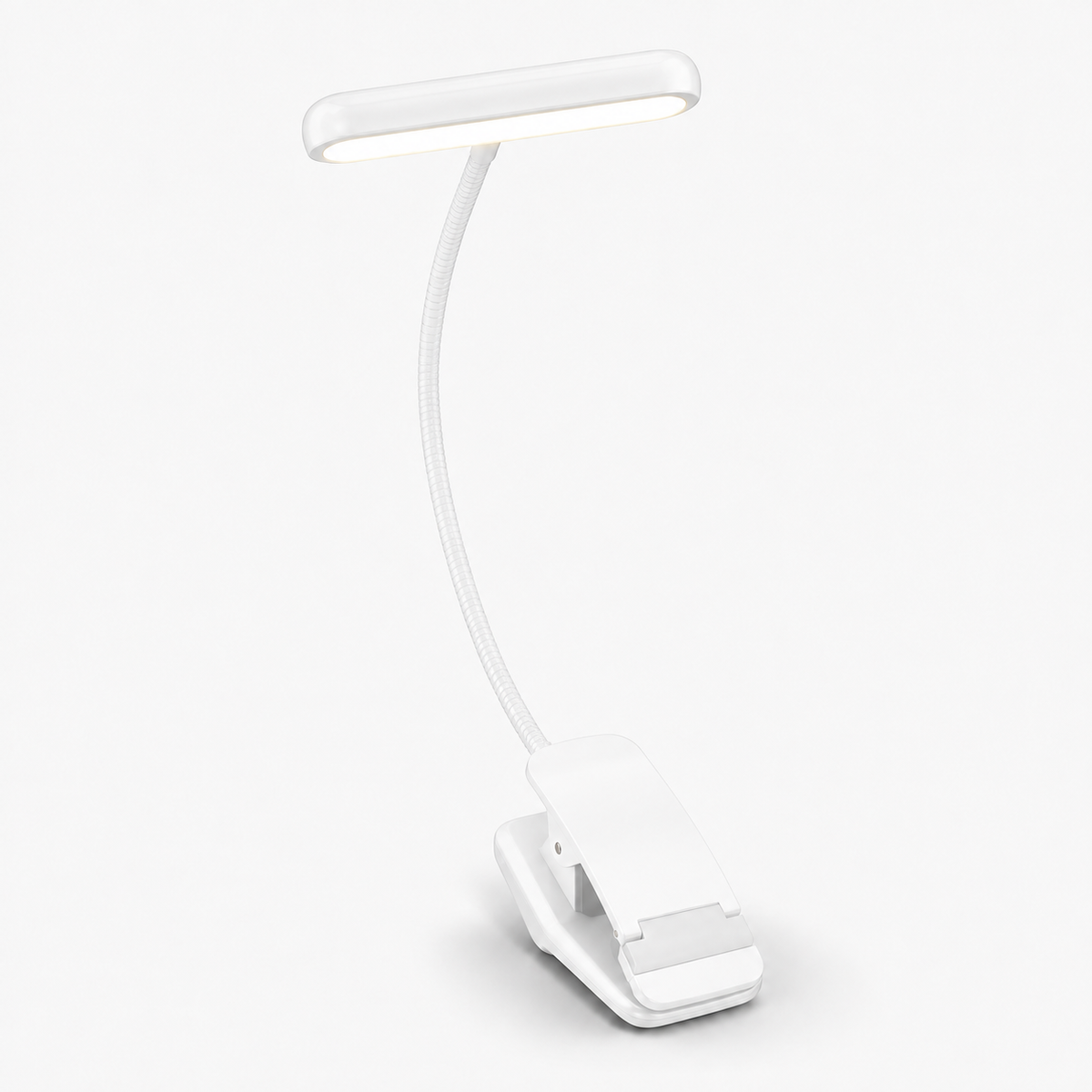 Via USB oplaadbare leeslamp met clip, flexibele zwanenhals en verstelbare ledverlichting
