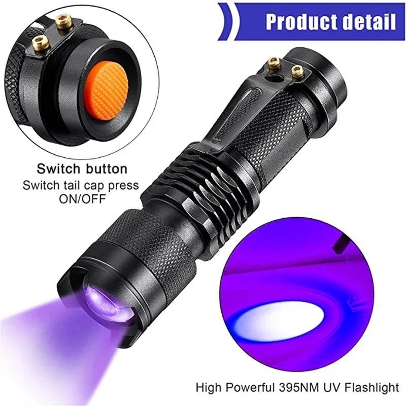 UV Inspection Flashlight Pet Stain Detector Portable Blacklight Urine Detection Torch