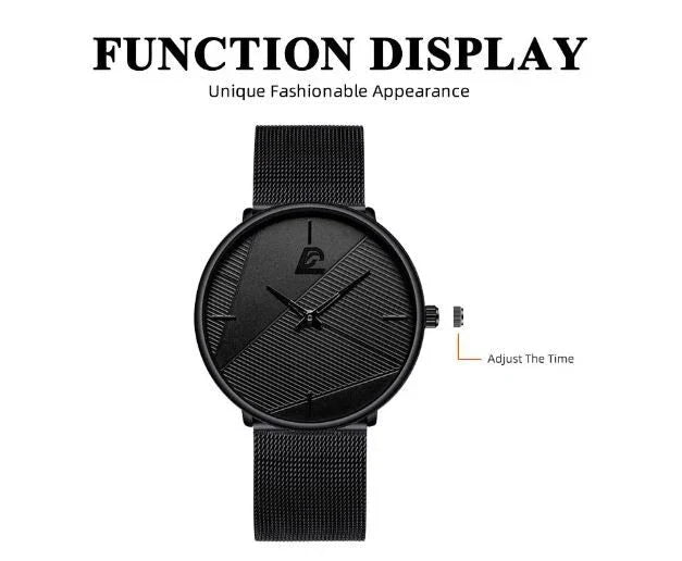 Ultra-Thin Minimalist Quartz Watch with Mesh Strap