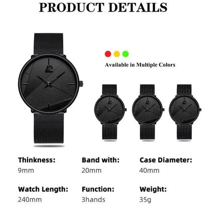 Ultra-Thin Minimalist Quartz Watch with Mesh Strap