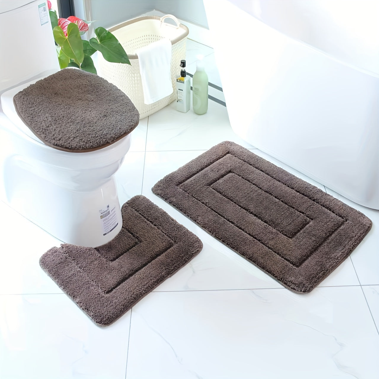 Ultrafine Fiber Bathroom Mat Set 3 Piece Soft Absorbent Non Slip Rugs