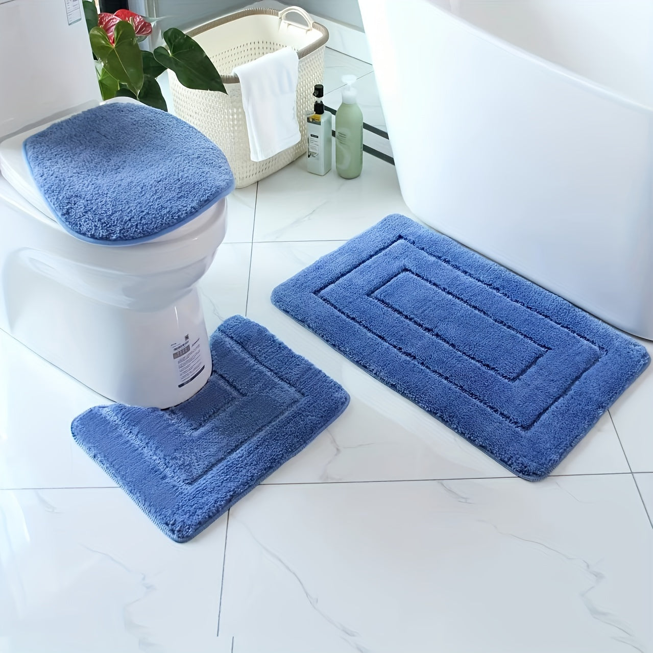 Ultrafine Fiber Bathroom Mat Set 3 Piece Soft Absorbent Non Slip Rugs