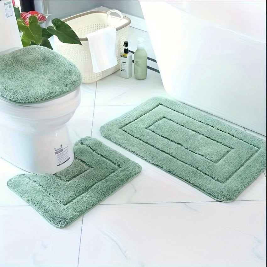 Ultrafine Fiber Bathroom Mat Set 3 Piece Soft Absorbent Non Slip Rugs