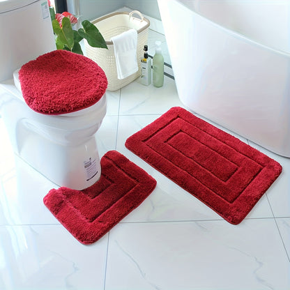 Ultrafine Fiber Bathroom Mat Set 3 Piece Soft Absorbent Non Slip Rugs
