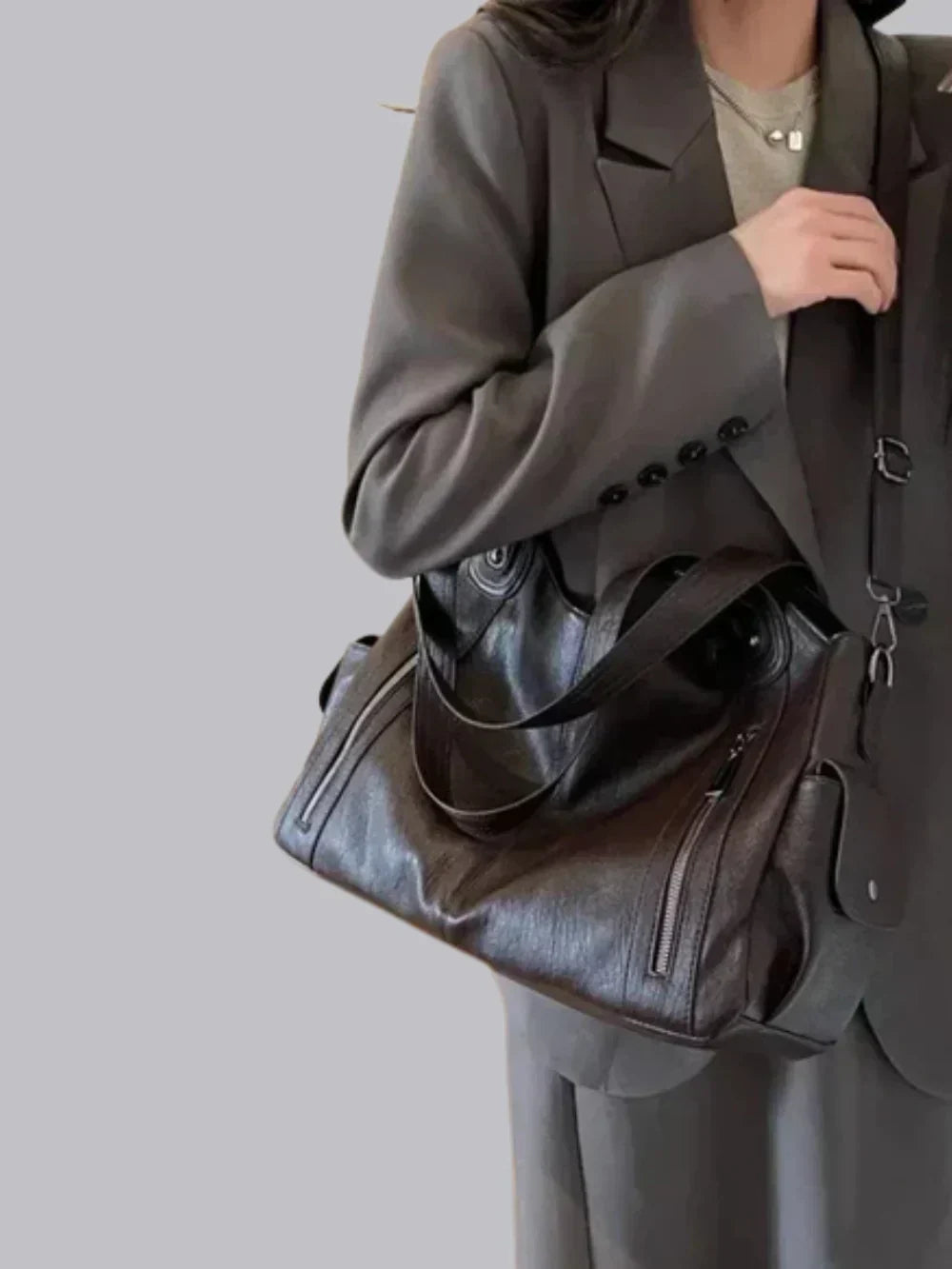 Vegan Leather Shoulder Bag Large Womens Everyday Handbag