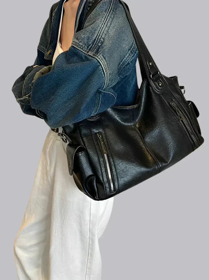 Vegan Leather Shoulder Bag Large Womens Everyday Handbag