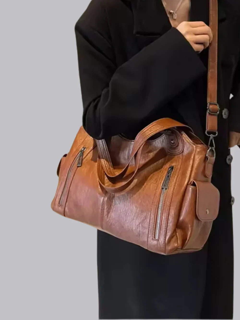 Vegan Leather Shoulder Bag Large Womens Everyday Handbag