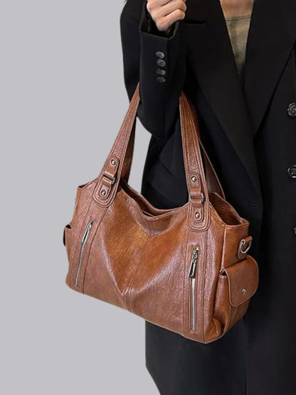 Vegan Leather Shoulder Bag Large Womens Everyday Handbag