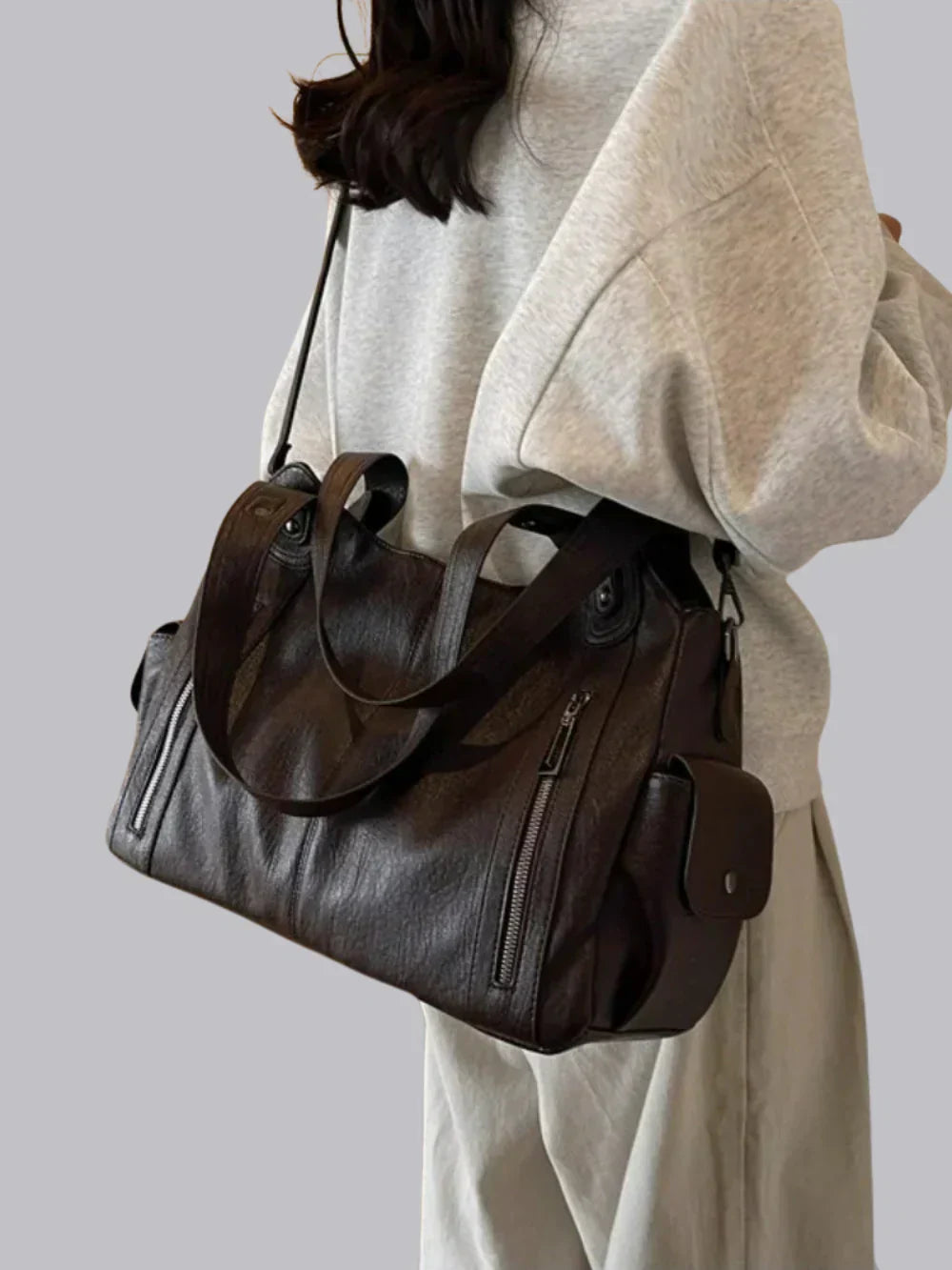 Vegan Leather Shoulder Bag Large Womens Everyday Handbag