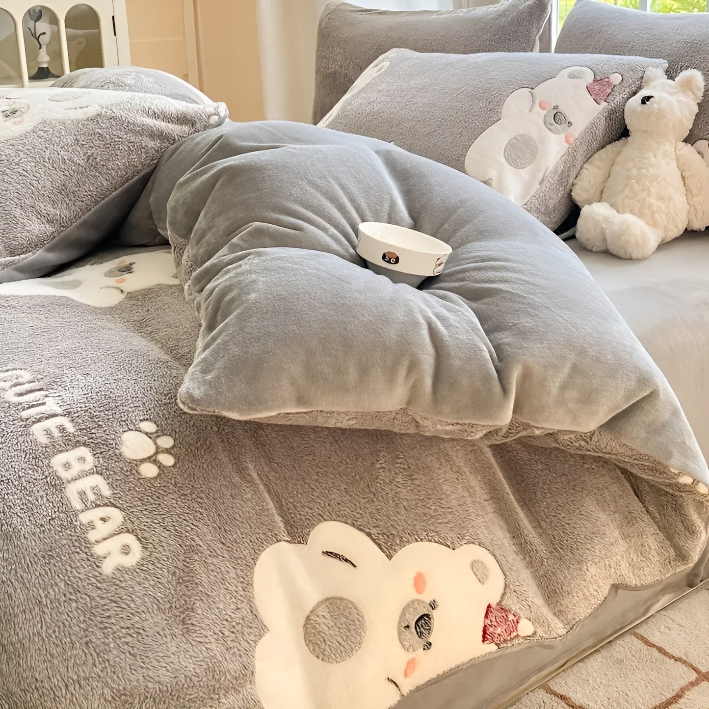 Velvet Bear Bedding Set Warm Plush Winter Comfort