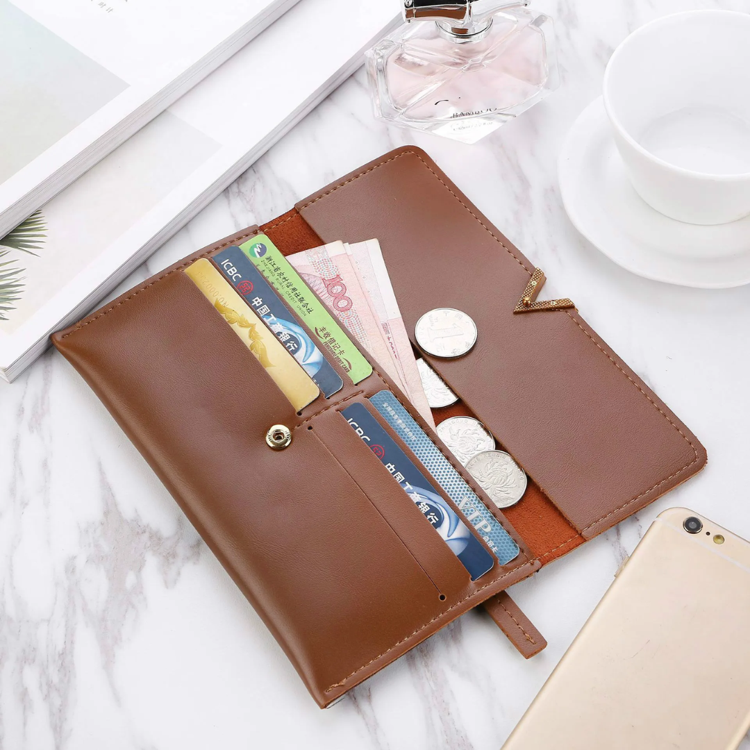 Velvet Leather Long Wallet Large Spacious Purse