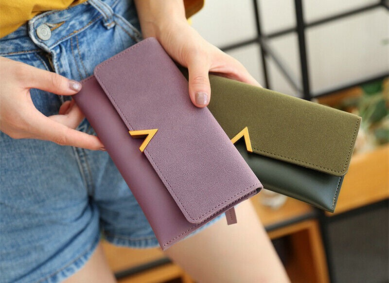 Velvet Leather Long Wallet Large Spacious Purse