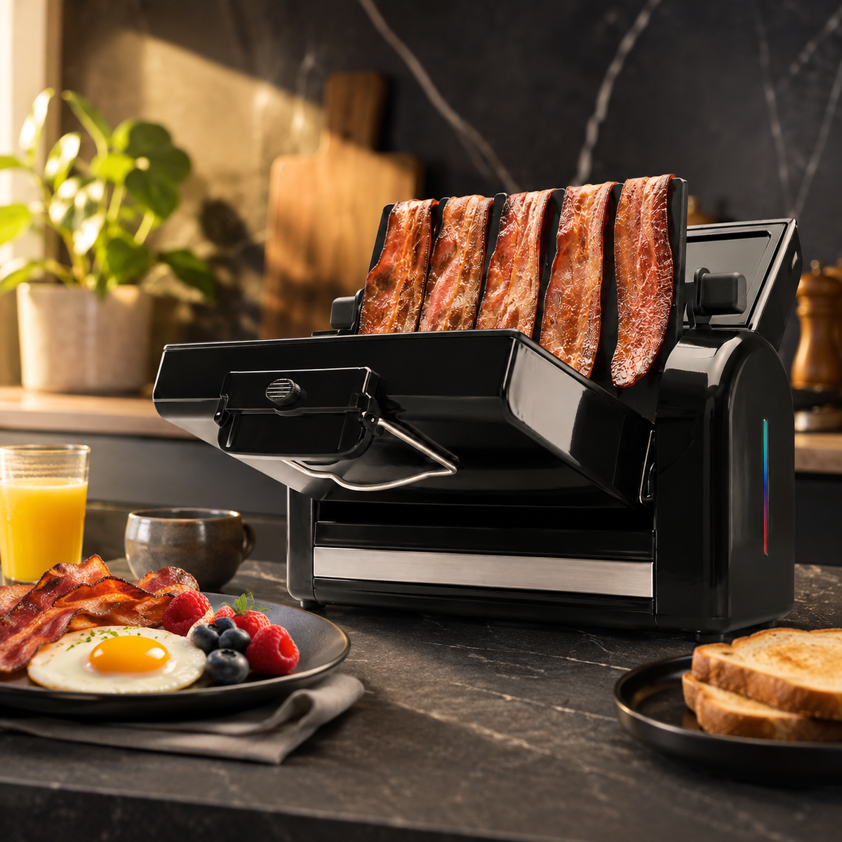 Vertical Bacon Toaster and Nonstick Griddle for Countertop Cooking